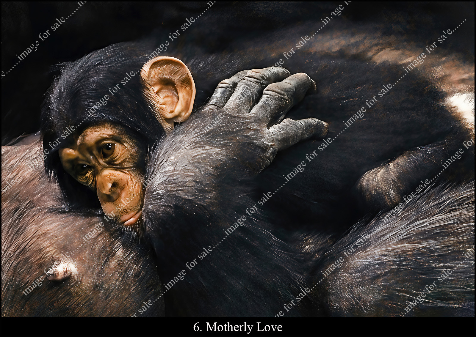 Chimpaneze lying on mother's tummy